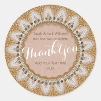 Thank You Lace edge Sunflower Glitter Rustic look Classic Round Sticker