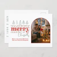 Classic Modern Cozy Arch Photo Merry Christmas Holiday Postcard