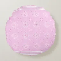 Scandi Pattern with Stripes Pink and White Round Pillow