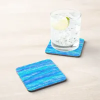 Aqua Blue Abstract Waves  Beverage Coaster