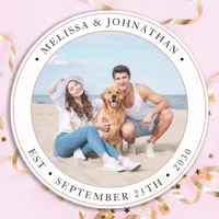 Wedding Personalized Modern Photo Round Paper Coaster