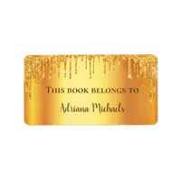 Gold glitter drips name bookplate