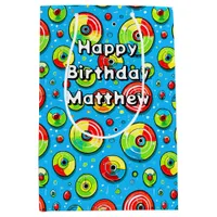 Blue, Green and Red Disc Golf Themed Birthday Medium Gift Bag