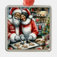 Mr and Mrs Clause Cute Christmas   Metal Ornament