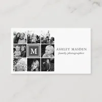 Gray Monogram Family Photo Collage Photography Business Card