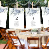 Blue Florals Names Seating Chart Table Number Card