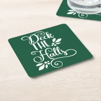 deck the halls Typography Holidays Square Paper Coaster