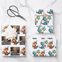 Dinosaur T-rex themed Personalized Birthday Wrapping Paper Sheets