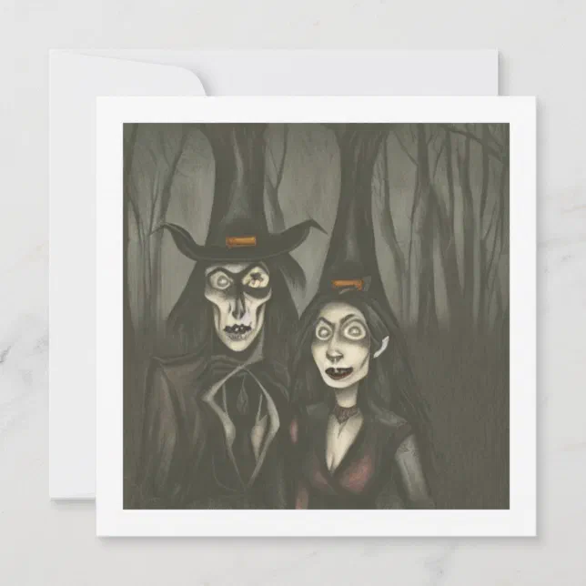 A vampire and a witch in Halloween Card