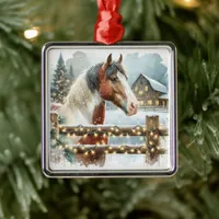 Brown and White Horse Country Christmas   Metal Ornament