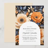 Navy Blue Burnt Orange Champagne Rehearsal Dinner Invitation