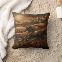 'Horse Galloping on Sunrise Hills' Throw Pillow