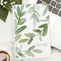 Watercolor Greenery Leaves Botanical Personalized Planner