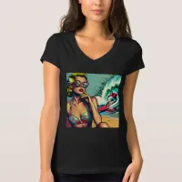 Pretty Blonde Retro Woman and Surfer Guy T-Shirt