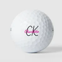 Hot pink monogram initials name golf balls