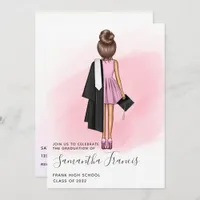 Elegant Pink and Brown Girl Graduation Party Invit Invitation