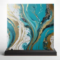 Turquoise White Marble Swirls with Gold Accents Ceramic Tile