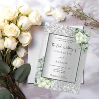 Silver white floral eucalyptus civil wedding invitation