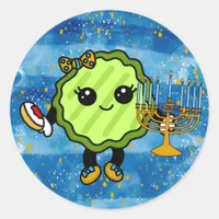 Happy Hanukkah Holiday Pickle   Classic Round Sticker