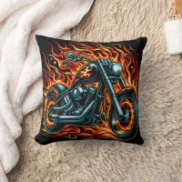 Fiery motorcycle blazing through a cosmic backdrop throw pillow