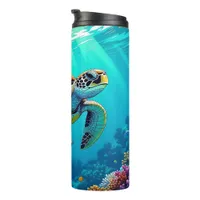 Sea Turtle Vibrant Ocean Illustration Thermal Tumbler