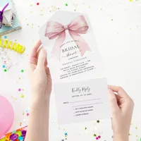 Bow pink white Bridal Shower rsvp All In One Invitation