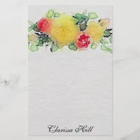 Elegant Watercolor Yellow And Pink Floral Bouquet Stationery
