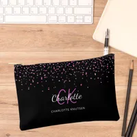 Black pink purple monogram initials name accessory pouch