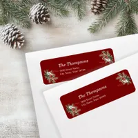 Simple Watercolor Botanical Red Holiday Address Label