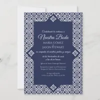 Navy Blue Talavera Formal Elegant Spanish Wedding Invitation