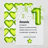 Lime Balloon 1st Birthday Invitation