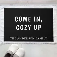 Black white welcome come in quote doormat
