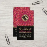 Red+Gold Om Shanti Yoga Wellbeing Business Card