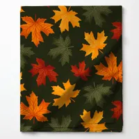 Autumn Leaves On Green Pattern Fabric