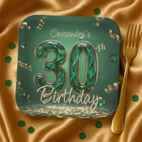 Emerald Gemstone Gold Glitter 30th Birthday  Paper Plates