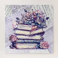 Vintage Stack of Books and Roses Jigsaw Puzzle