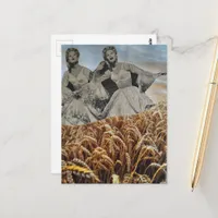 Silly Singing Women in a Wheat Field Collage Postcard