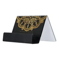 Elegant Gold Mandala ID353 Desk Business Card Holder