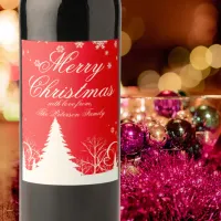 Merry Christmas Red and White Winter Landscape  Wine Label