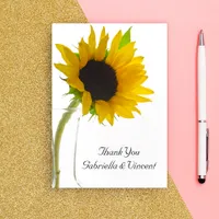 Sunflower on White Wedding Flat Thank You Notes