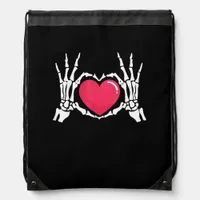 Skeleton Hand Heart Halloween Drawstring Bag