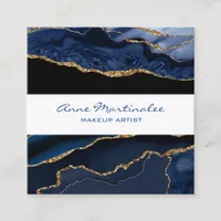 Gold Glitter Navy Agate Square Business Card