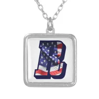 American Flag Letter R" Silver Plated Necklace