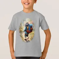 Cute mouse boy on his way to school, custom T-Shir T-Shirt