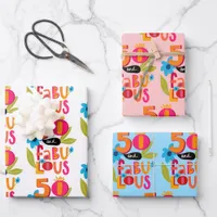 50 and Fabulous 50th Birthday Whimsical Lettering  Wrapping Paper Sheets