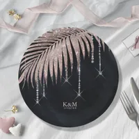 Jewel Palm Leaf Wedding Rose Gold/Navy ID830 Paper Plates