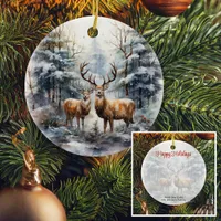 Reindeer in Winter Wonderland Ceramic Ornament