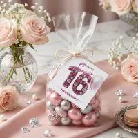 Glamorous Pink Rhinestone Silver Balloon Sweet 16 Favor Tags