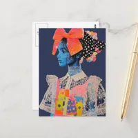 A big bow in her hair lady Colorful Collage Postcard