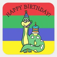 Happy Birthday Dinosaur Square Sticker